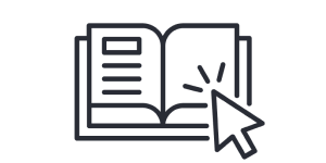 A 2D image of an open book with an arrow pointing to the page