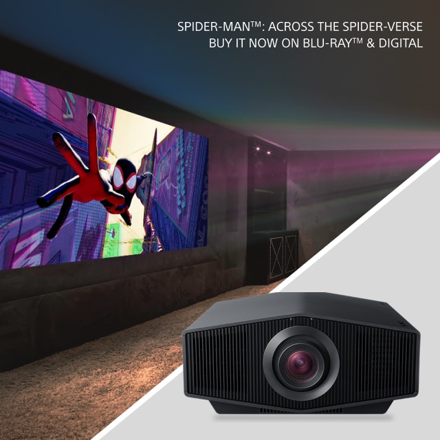 Sony’s home laser projector showing Spider man and the projector image at the corner.