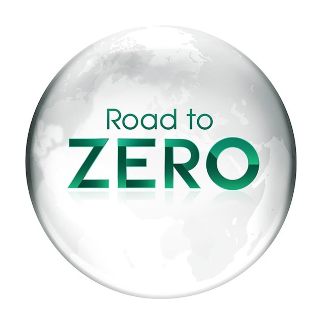 The words “Road to Zero” on a round globe