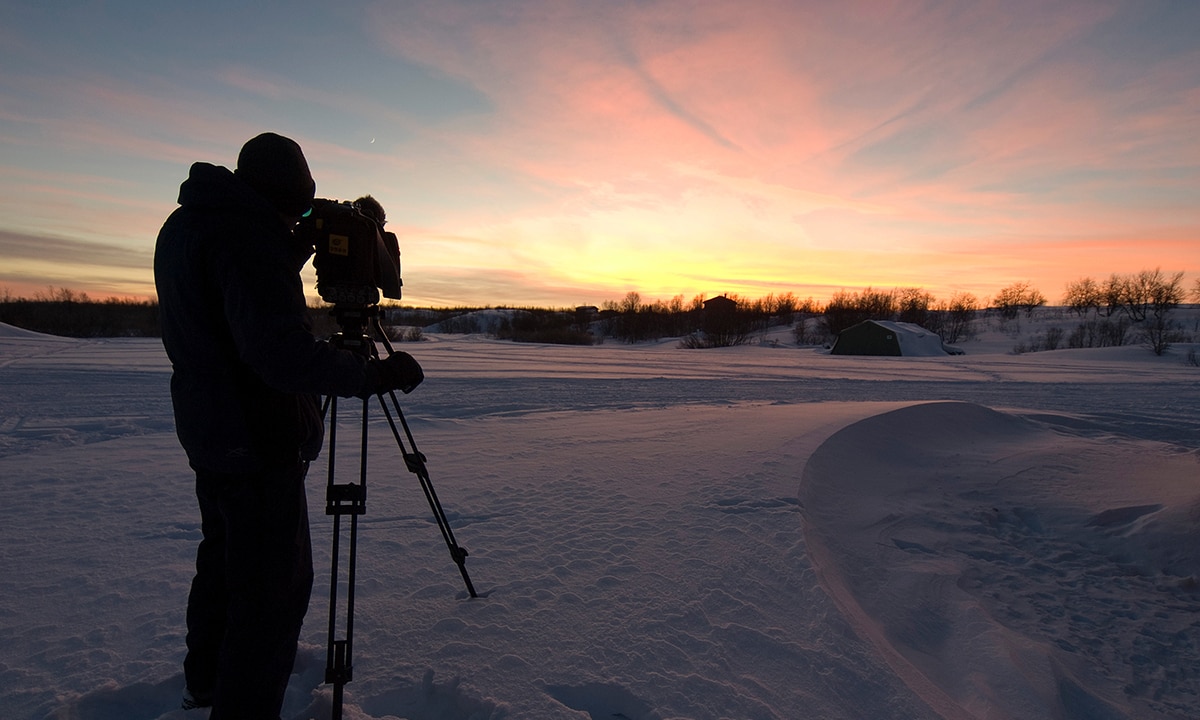 Alister Chapman with camcorder in Norway