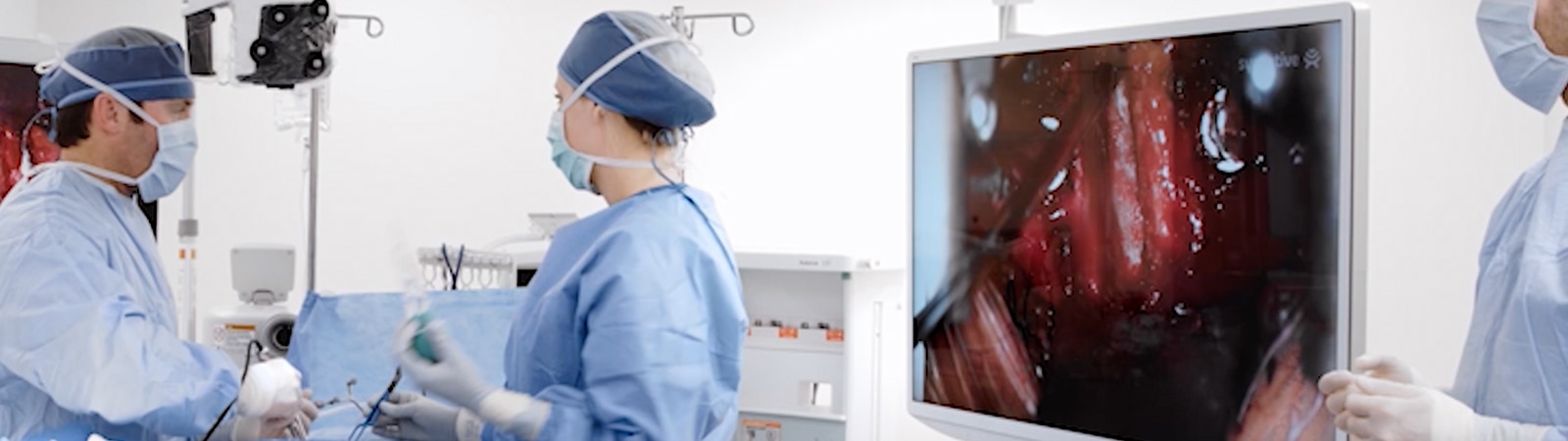 Sony LMD-X550MD 55 inch 4K monitor being used as a heads-up display during microscopic surgery