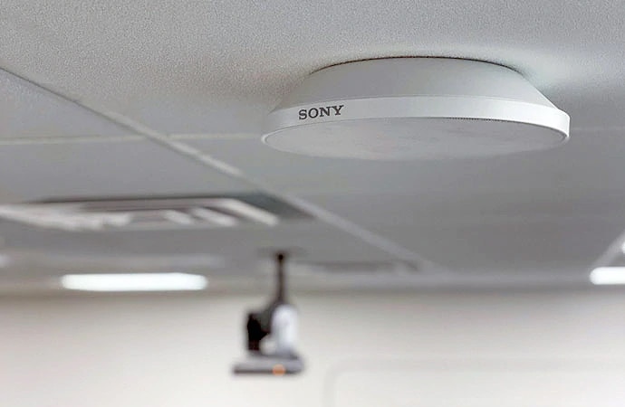 A Beamforming Microphone installed on the ceiling at San Diego University.