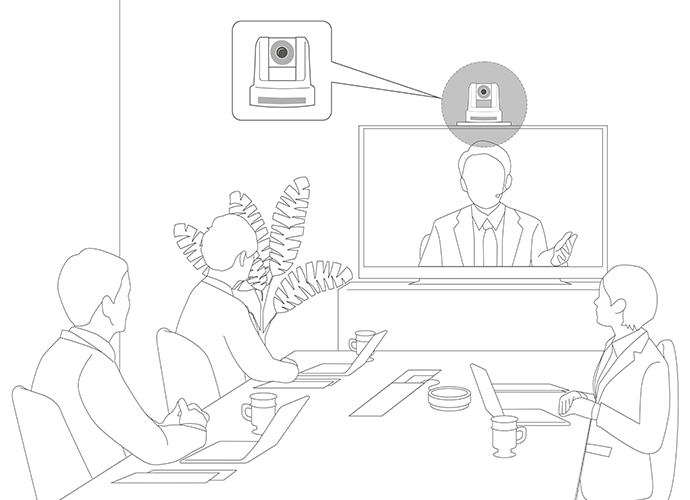 Illustration of meeting room and camera in position