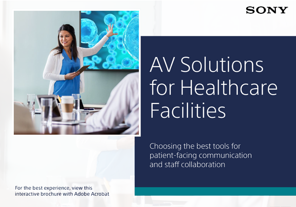 Image shows brochure for AV solutions for Healthcare facilities