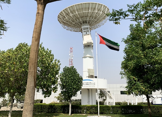 Exterior of UAE Space Centre with satellite dish