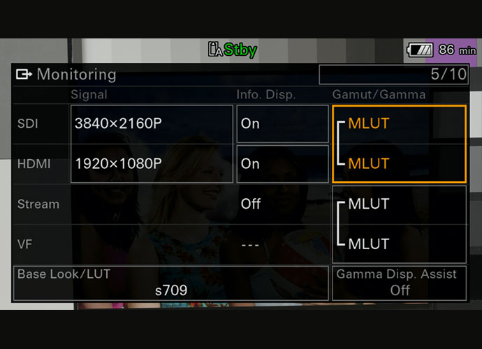 FX6 MLUT in menu system