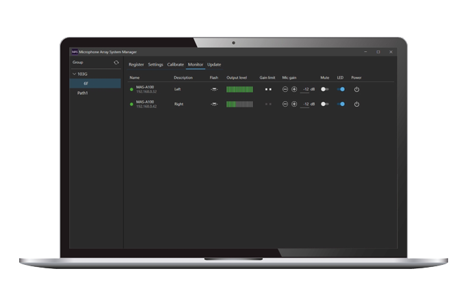 Laptop showing DANTE digital audio interface