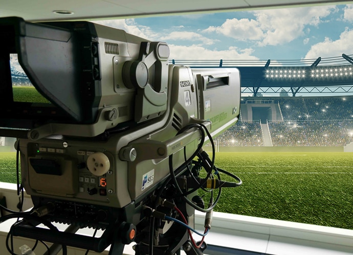 Sony camcorder overlooking a stadium with an audience