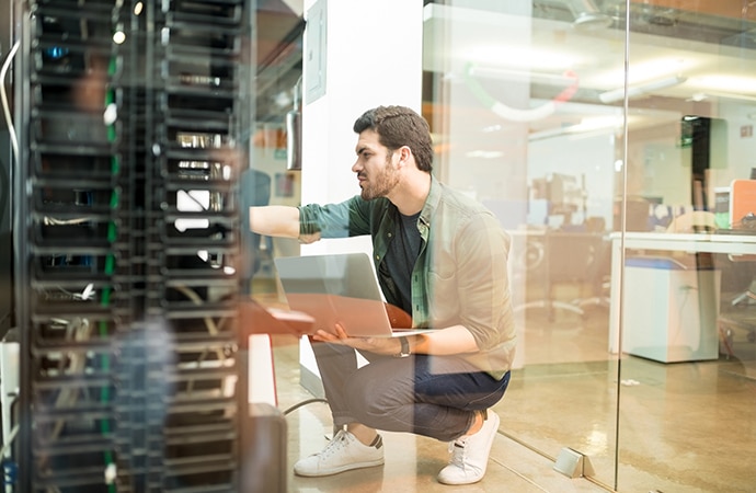 Engineer working in the server room