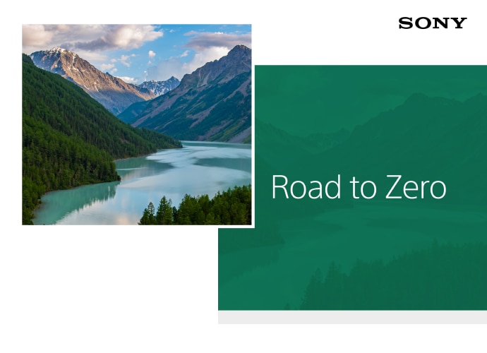 Sony’s road to zero initiative text overlaying a mountain landscape