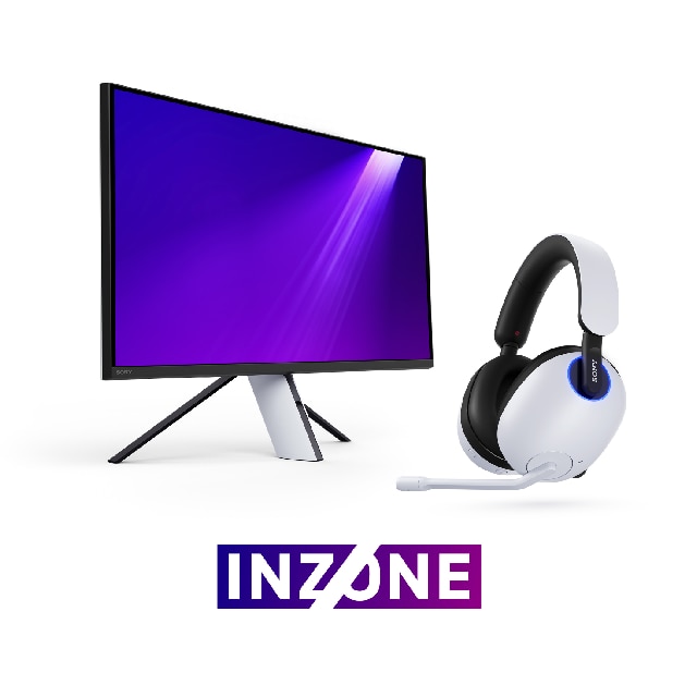 inzone gaming monitor and headset on white