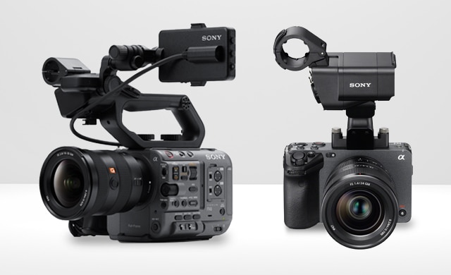 Sony handheld camcorders cameras on light background