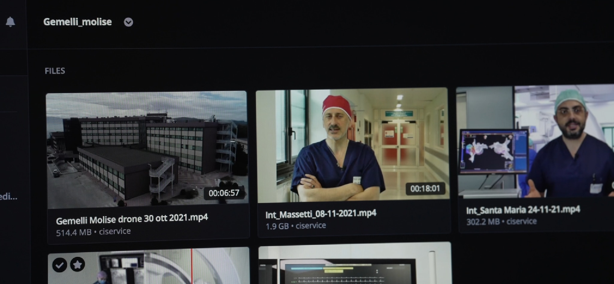 Ci Media Cloud interface, displaying five video files with thumbnails