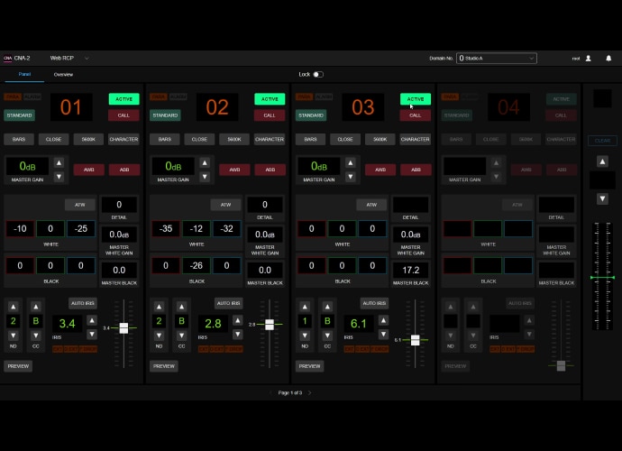 Screen showing a web-based camera control application