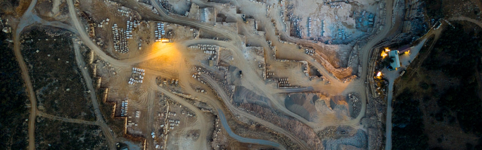 Aerial view of an archaeological site.