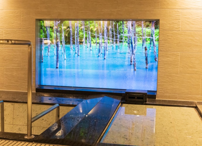 BRAVIA screen in swimming pool area.