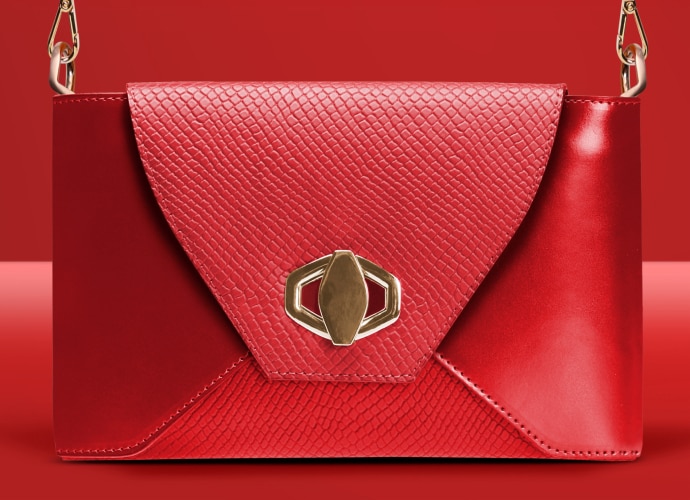 Red handbag.