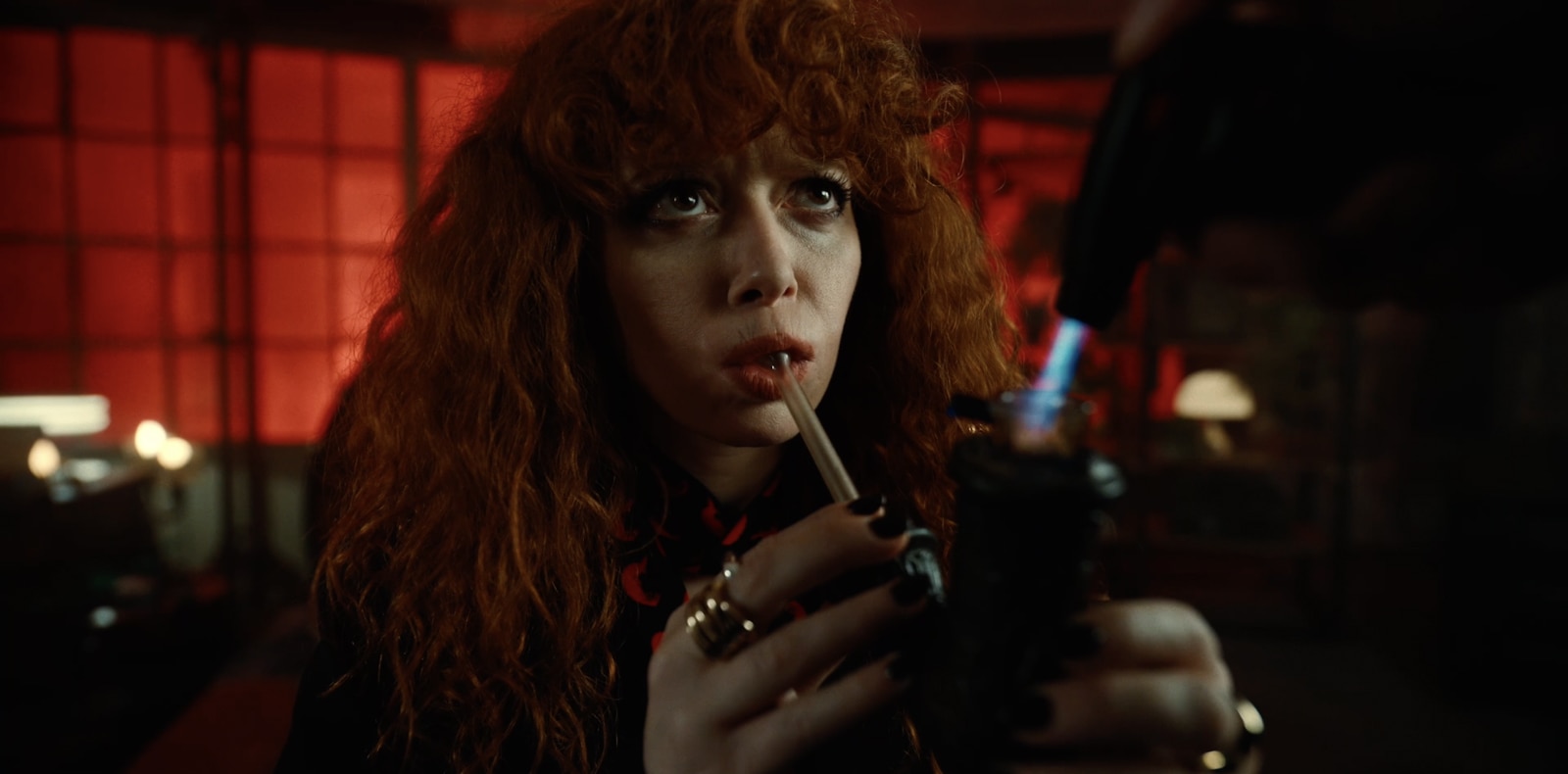 Close-up of actress Natasha Lyonne in Russian Doll scene