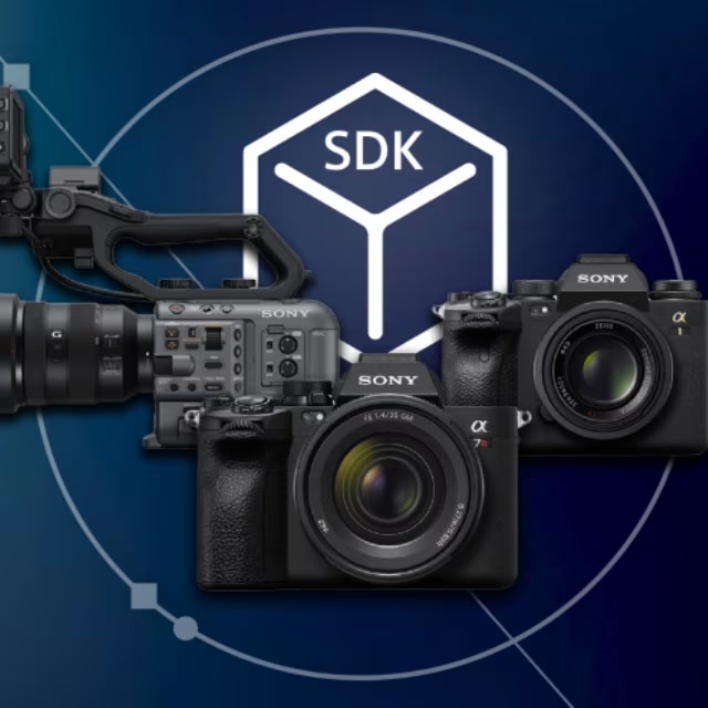 Three Sony cameras with SDK logo in the back