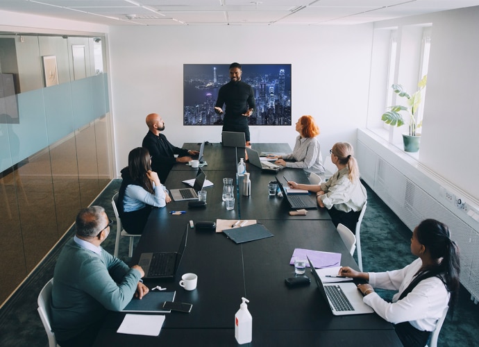 Boardroom with presentation on a large screen