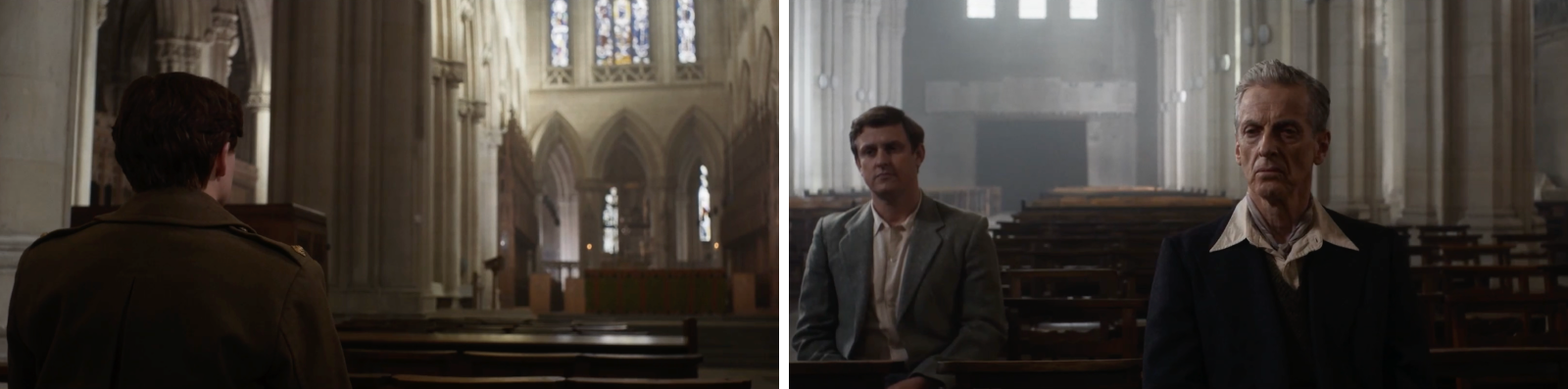 Side-by-side images from 180-degree camera move from inside the Abbey