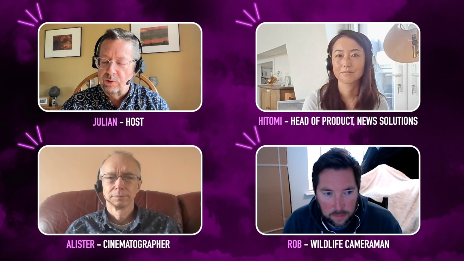 Moderator Julian Mitchell empfängt im Podcast den Filmemacher Alister Chapman, den auf Wildtiere spezialisierten Kameramann Rob Drewett und die Leiterin des Bereichs Product News Solutions bei Sony Hitomi Hamaba.