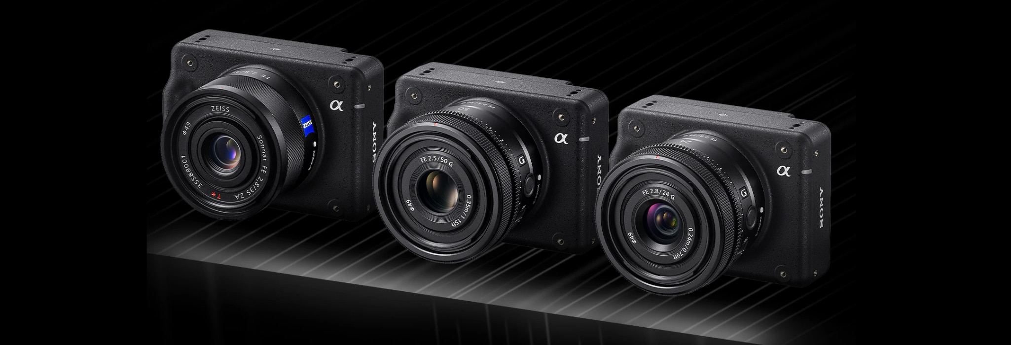 Three Sony ILX-LR1 cameras with interchangeable lenses