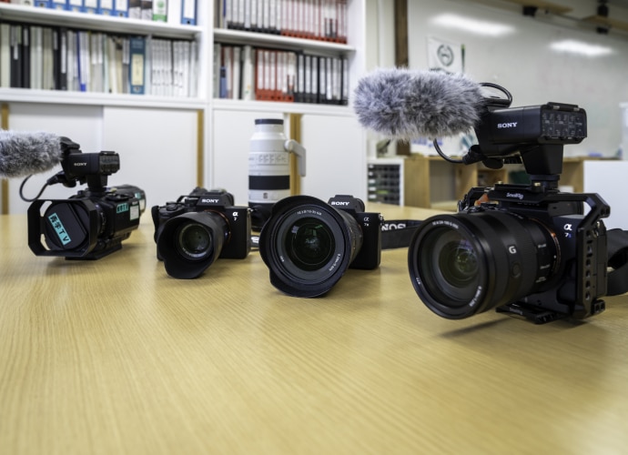 A selection of Sony cameras on a table