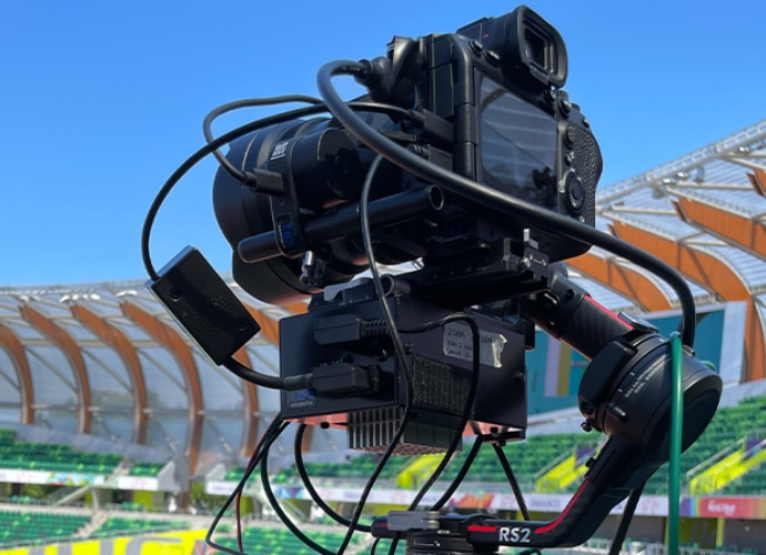 Sony camera at a sports stadium