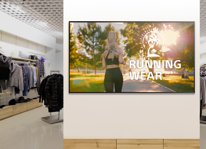 Large BZ53L in sportswear store with a image of runner on screen display