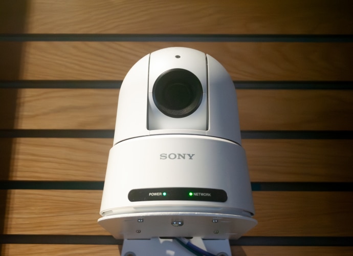 Sony’s ptz camera on the wooden wall