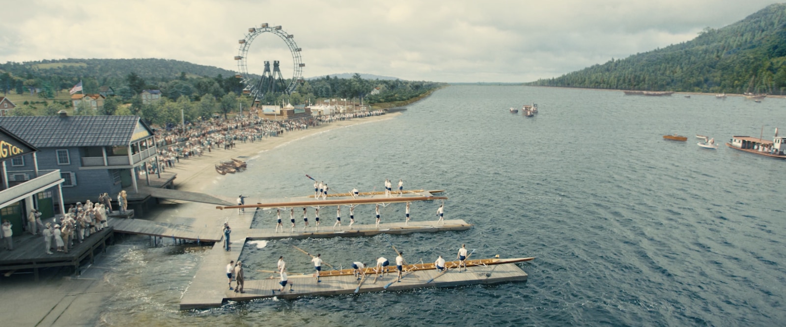 Boats prepare to set off on race.