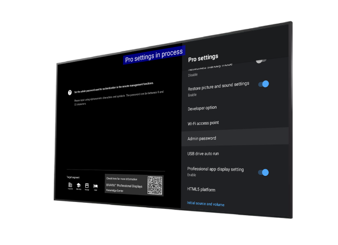 BRAVIA display with Pro Mode settings on black