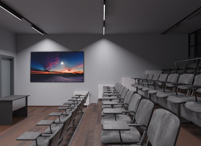 BRAVIA display EZ20L with an Eco Dashboard in an empty lecture room