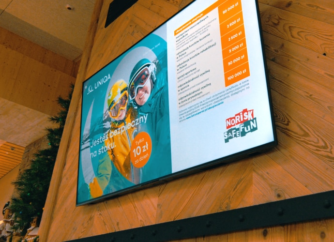 Bravia display showing ski passes prices in Hotel Bania Thermal & Ski