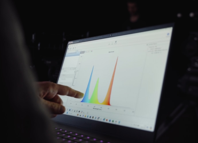 Laptop computer with a color breakdown analysis.