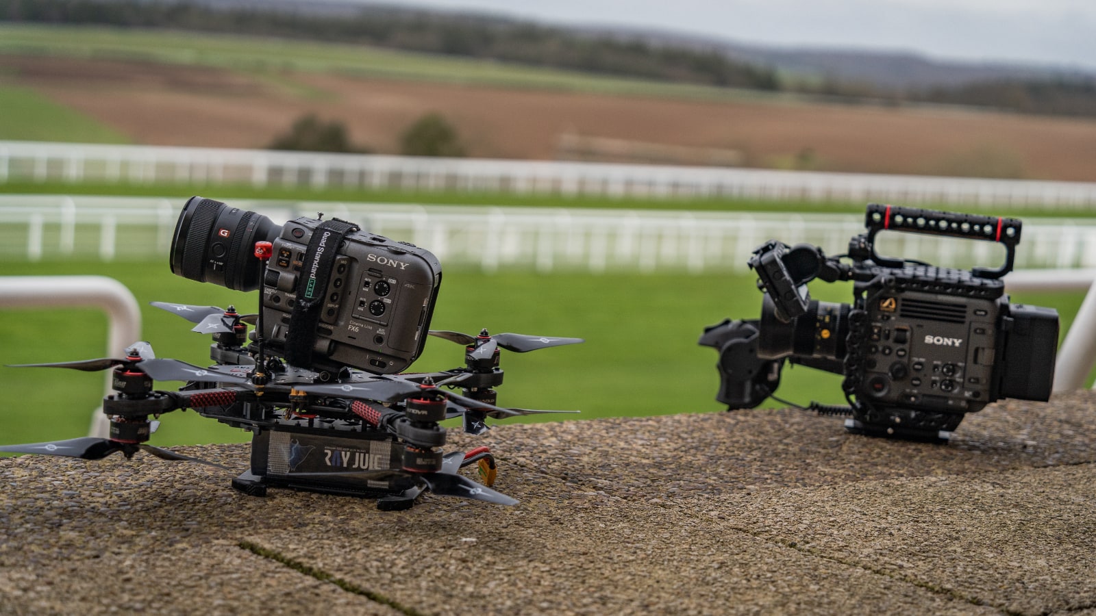 ILME-FX6 camera mounted on drone beside Sony BURANO camera