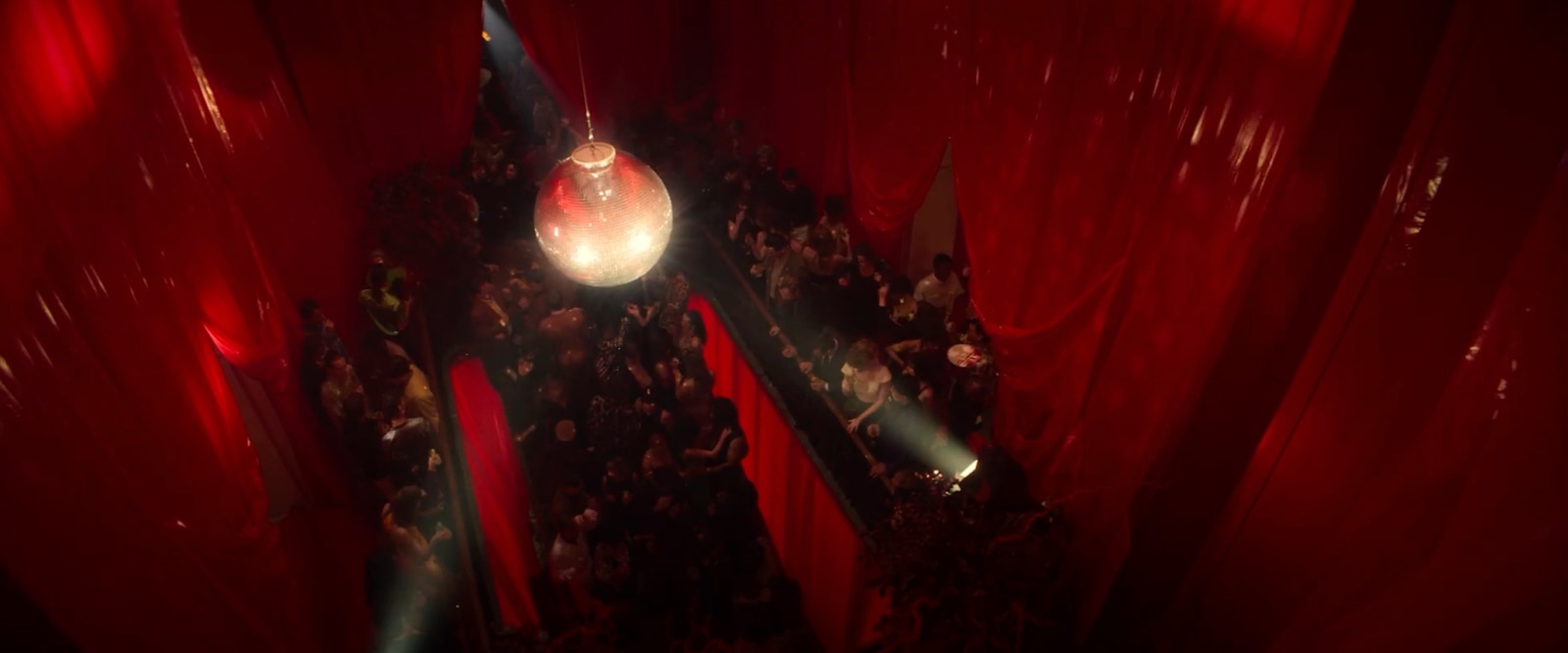 Mirror ball in a top-down view of the night club scene