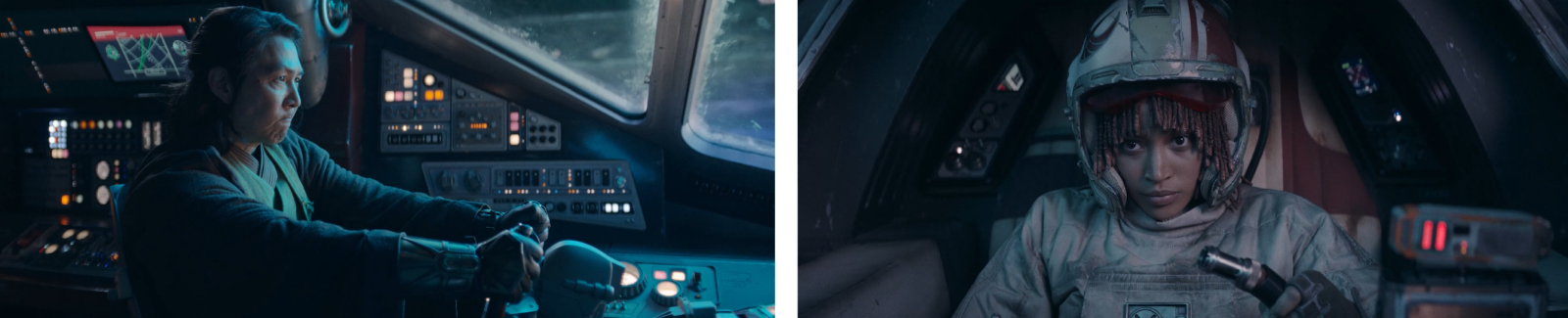 Master Sol (left) and Mae Aniseya (right) in cockpit scenes from The Acolyte