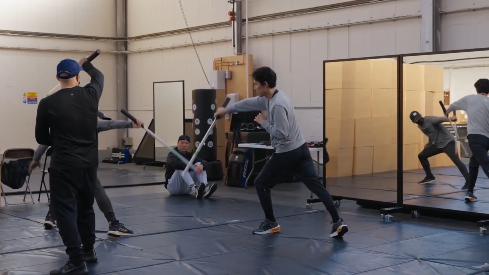 Actors practicing lightsabre duel for Star Wars: The Acolyte