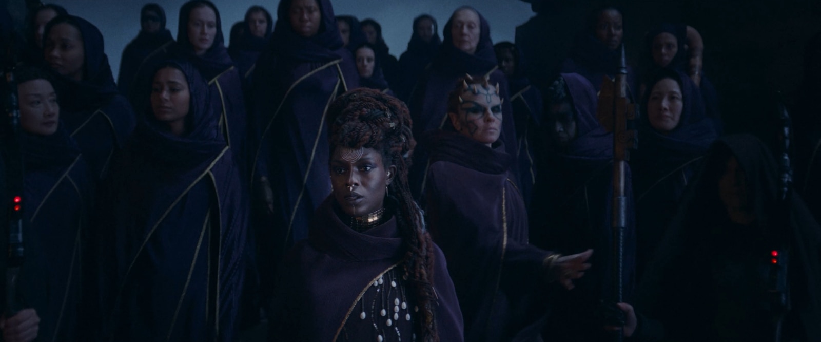 (L-R, front row): Mother Aniseya (Jodie Turner-Smith) and Koril (Margarita Levieva) in Lucasfilm's THE ACOLYTE.