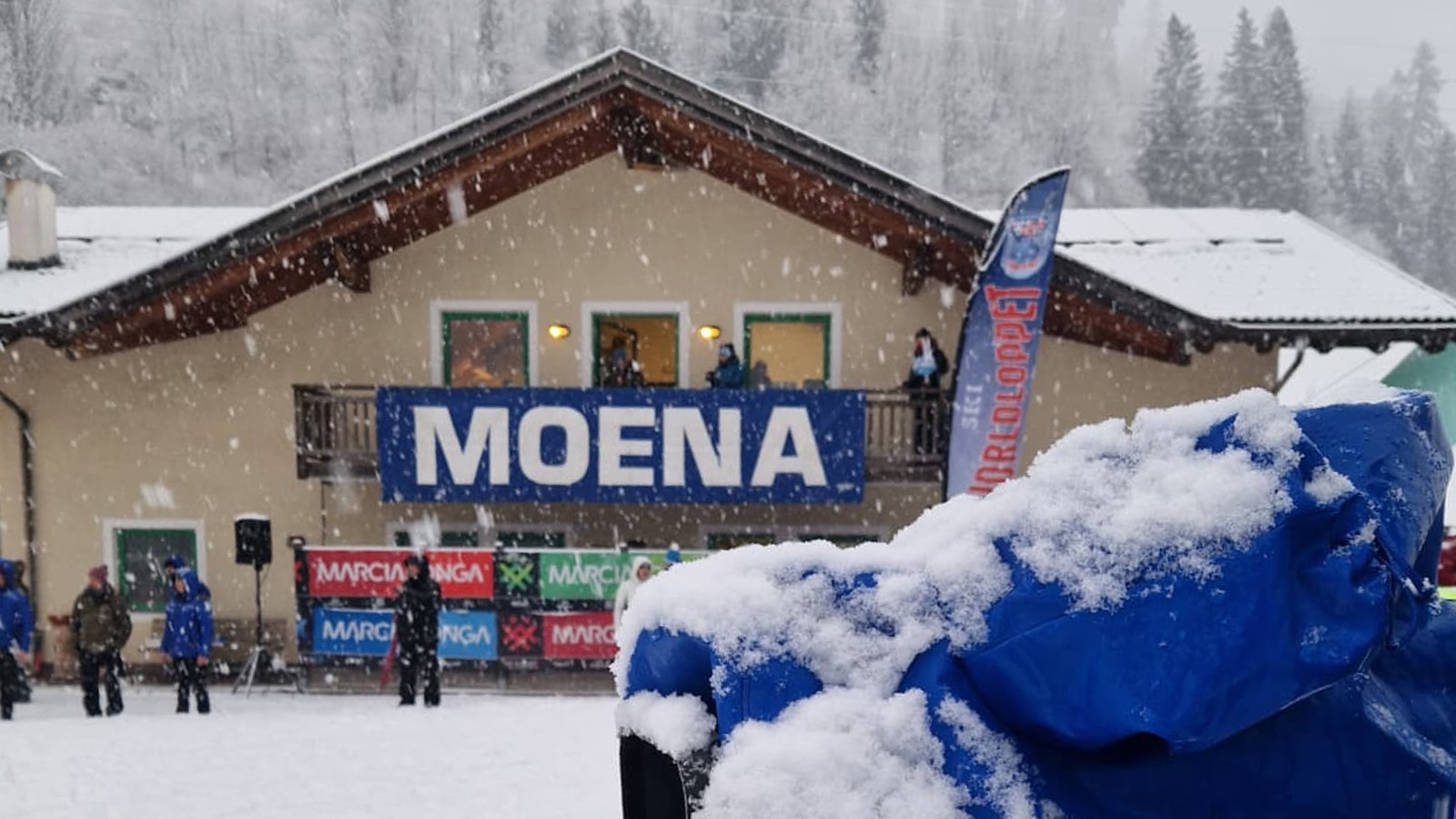 Le site de Moena pour la Marcialonga, une épreuve de ski de fond qui se déroule en hiver