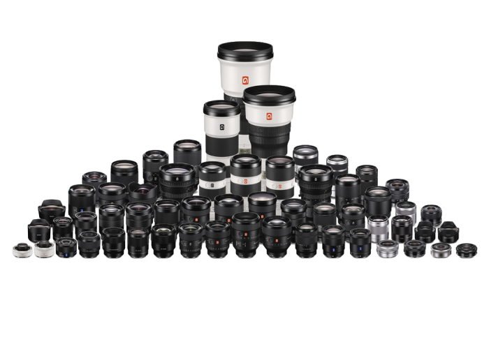 Collection of Sony genuine E-mount lenses compatible with OpenTrackIO for diverse virtual production needs.