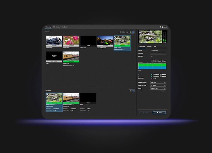 Sony’s PWA-RXS software interface showing multiple video sources